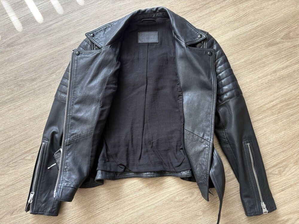 AllSaints Women’s Black Bryden Biker moto jacket Lamb Leather Sz UK 10 US 6 EU38 - Picture 6 of 8